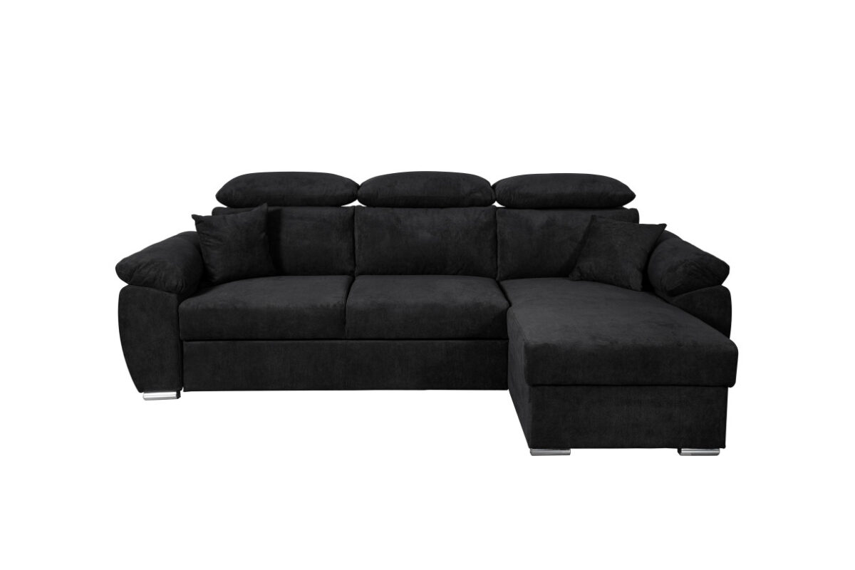 Canapé d'angle KOMECO réversible convertible avec coffre et têtières réglables en tissu