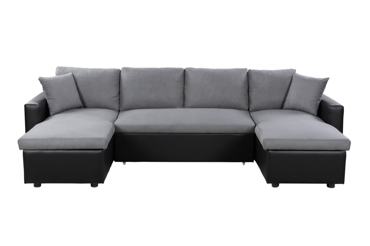 Canapé panoramique MARIA U convertible avec 2 coffres en microfibre et simili