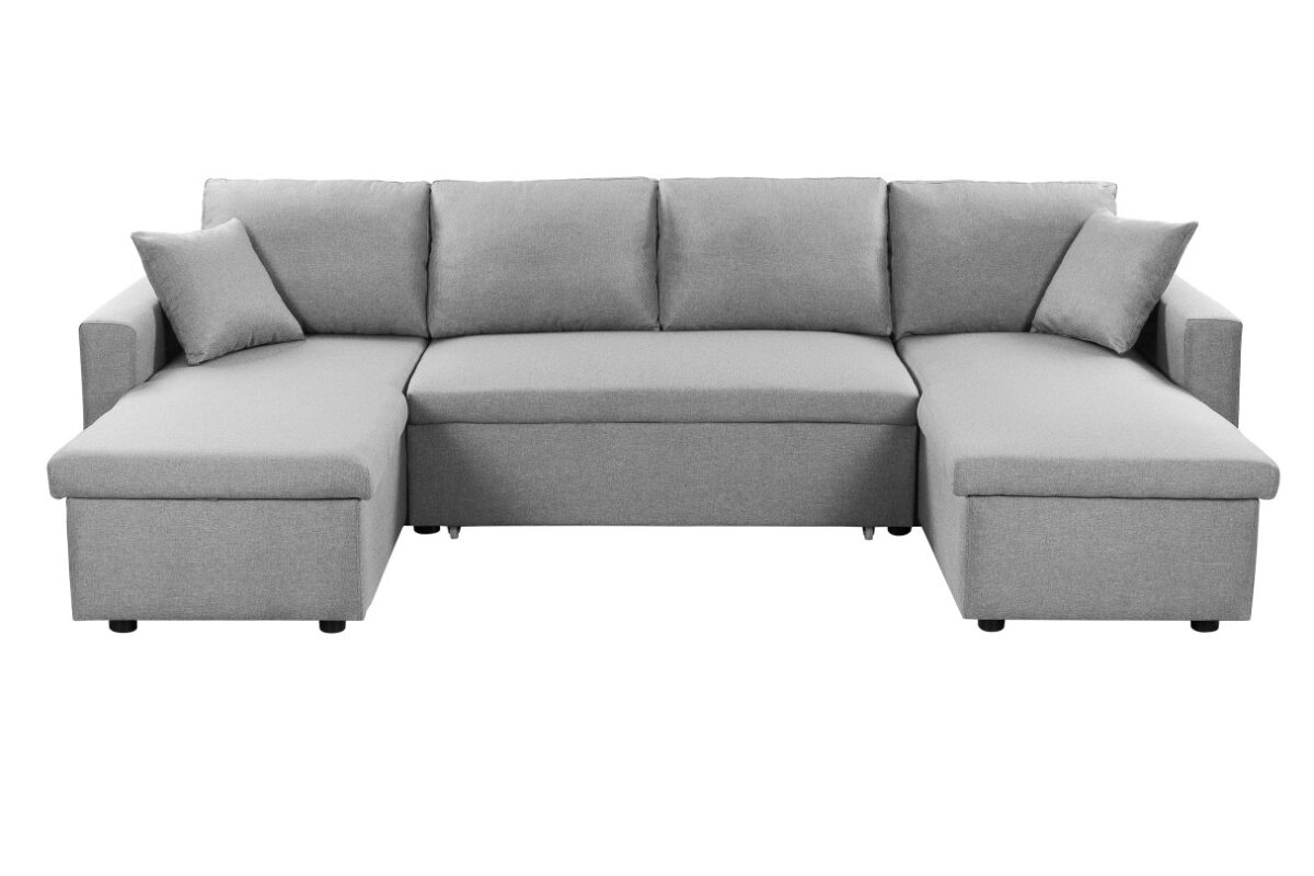 Canapé MARIA U panoramique convertible avec 2 coffres en tissu
