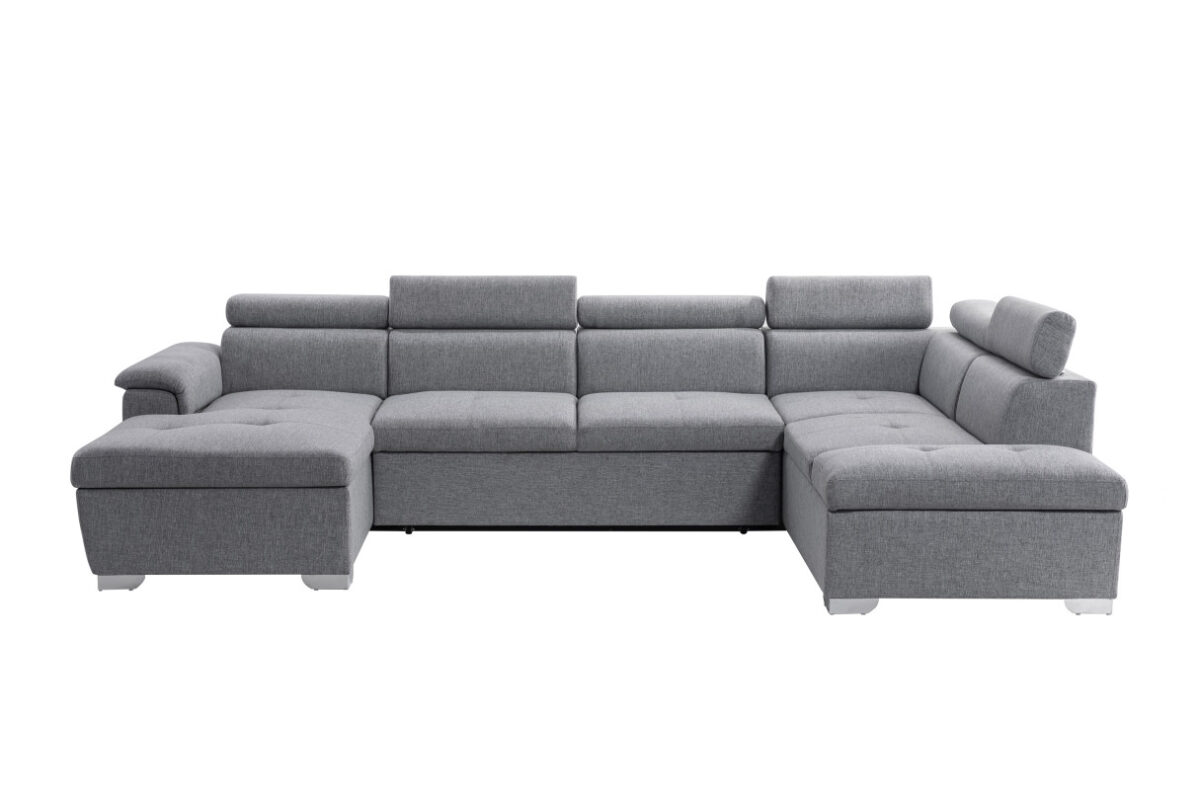 Canapé panoramique PARMA convertible avec 2 coffres en tissu