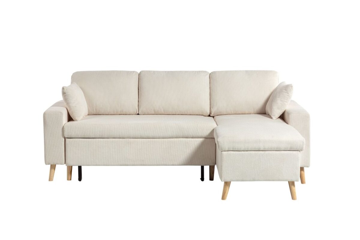 Canapé d'angle ARTIK scandinave réversible convertible avec coffre en velours côtelé