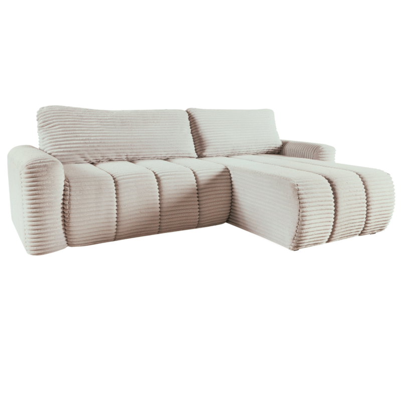 Canapé d’angle convertible en gros velours côtelé écru avec coffre et fonction lit intégré|Destockage|Decora Home