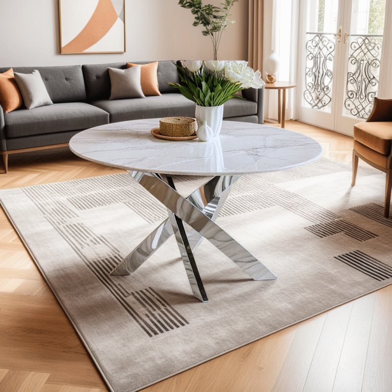 Table Basse Ronde en Verre ou Effet Marbre avec Structure Dorée ou Argentée|Promo exclusive|Decora Home