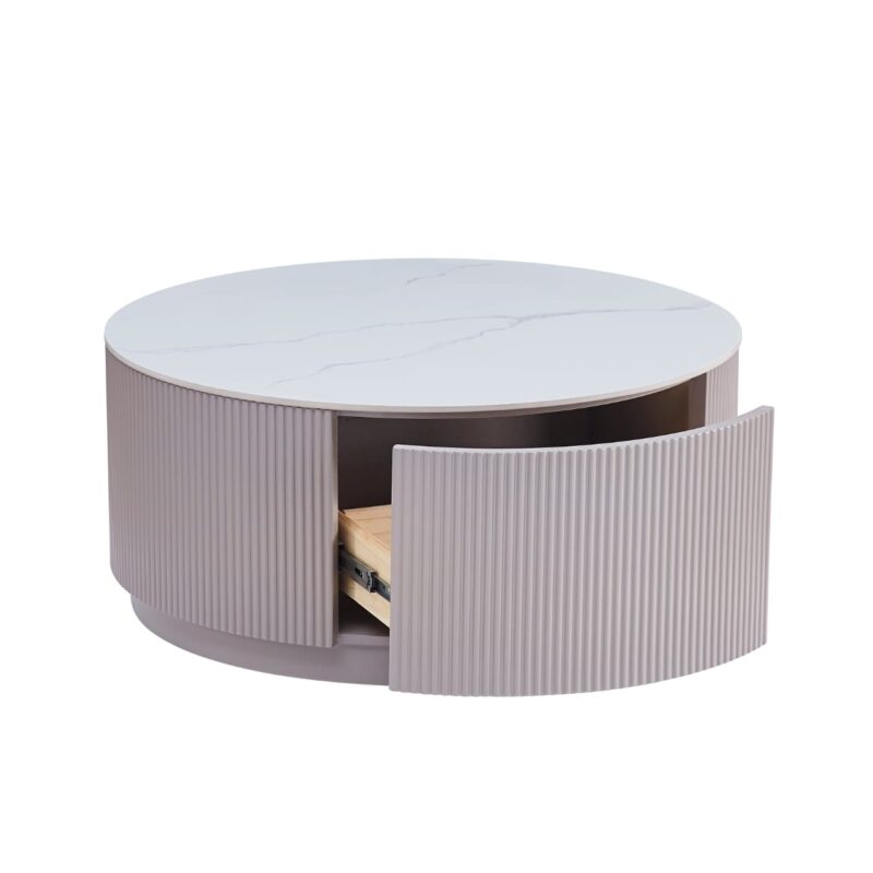 Table basse gris plateau marbre blanc avec tiroir|Prix cassé|Decora Home