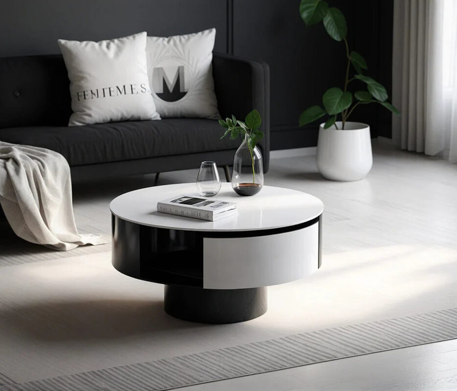 Table Basse  80x40 – Design Moderne Noir et Blanc avec Tiroir Intégré|Offre Spéciale|Decora Home