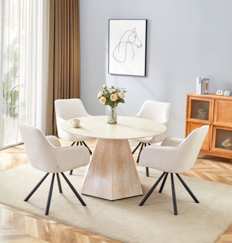 Table repas – 120 cm – Plateau en céramique effet travertin mat|Offre Spéciale|Decora Home