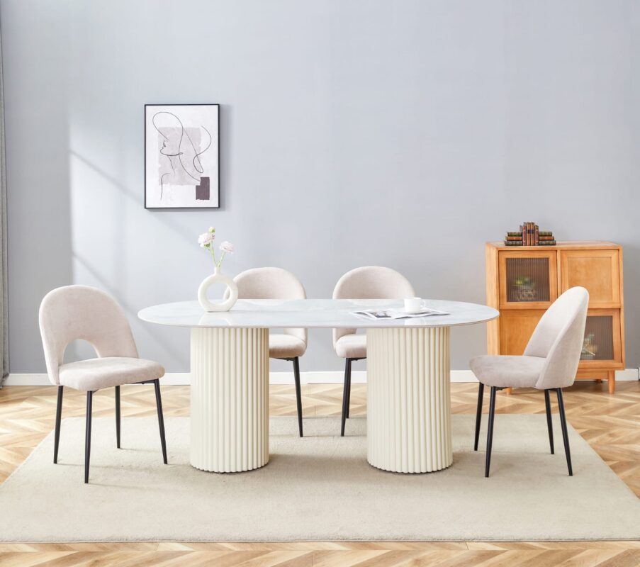 Table à Manger –Plateau Céramique Travertin ou Moka, Pieds Métal  – Élégance Moderne 180x90 cm|Offre Spéciale|Decora Home