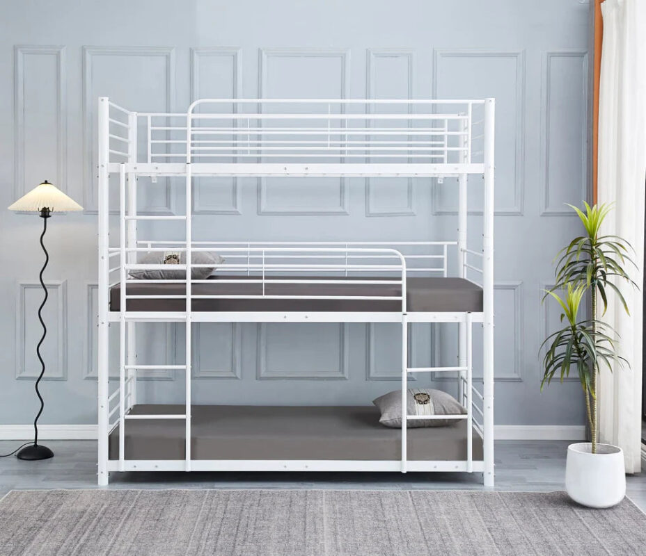 Lit superposé TRIO revêtement et sommier en acier 90 x 190 cm|Destockage|Decora Home