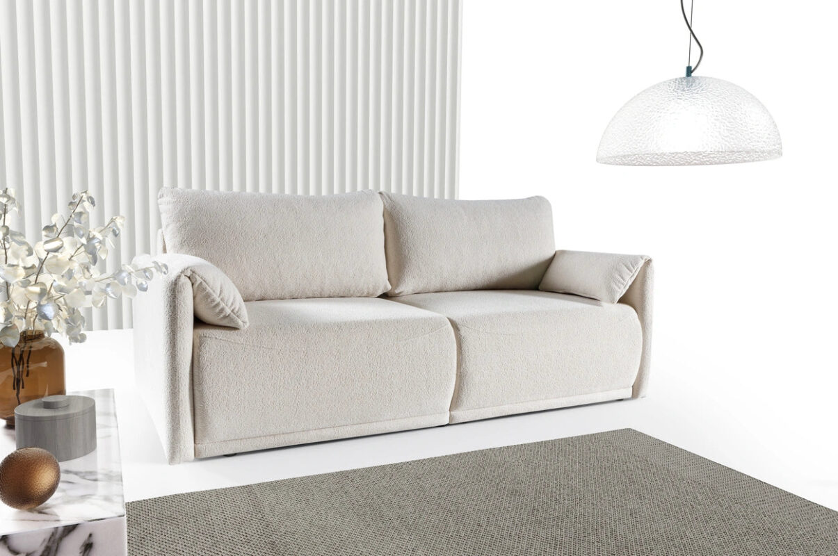Canapé d’angle convertible écru avec couchage intégré design moderne|Destockage|Decora Home