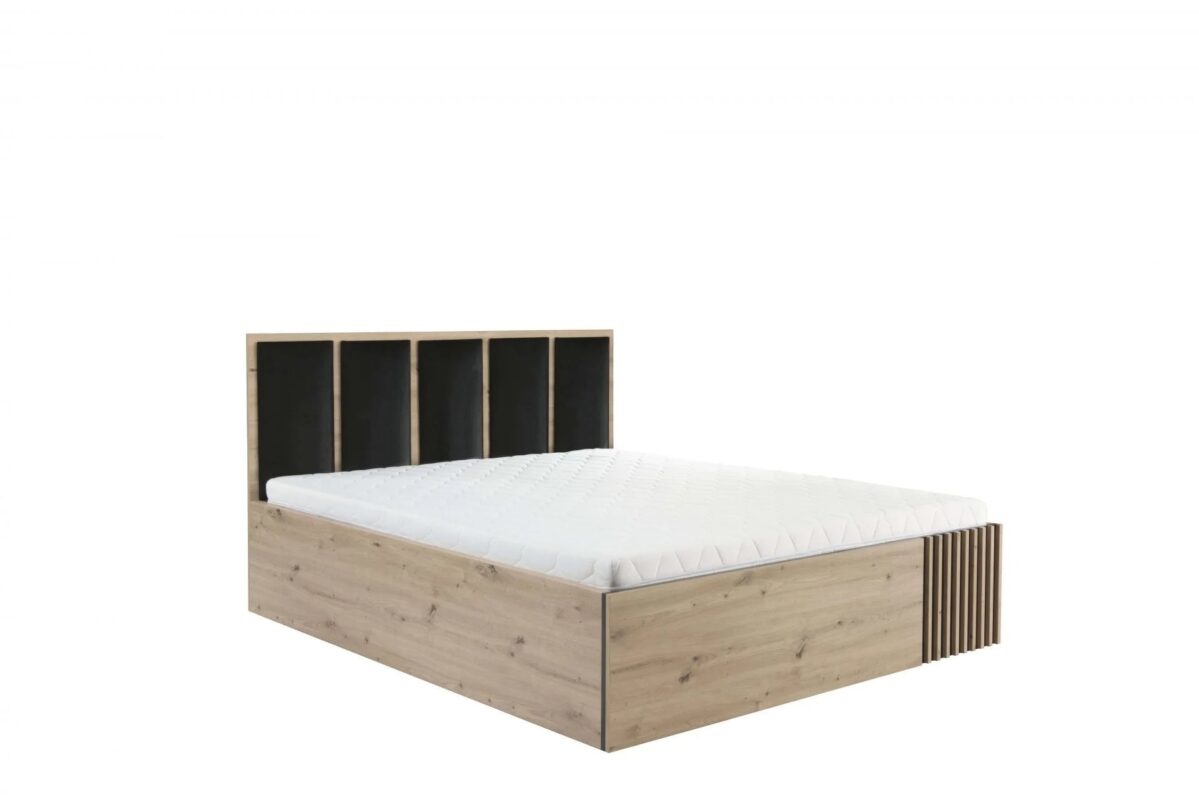 Lit moderne avec tête de lit rembourrée et rangement intégré|Promo exclusive|Decora Home