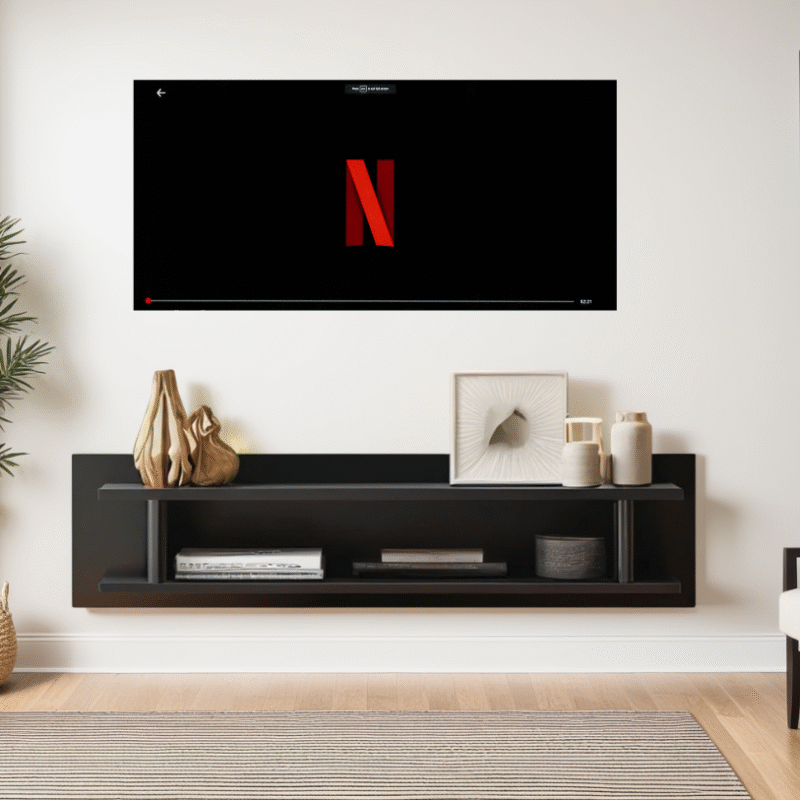 Meuble TV Suspendu OSCARO en bois couleur noir 120 cm avec rangement|Prix cassé|Decora Home