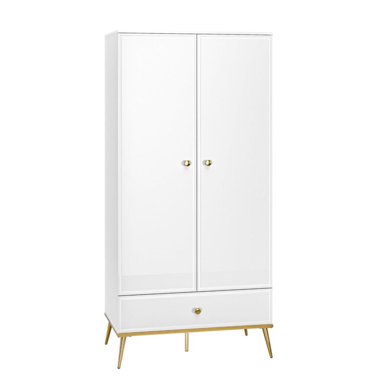 Garde-Robe en Bois Blanc Laqué Brillant avec Pieds Dorés|Offre Spéciale|Decora Home