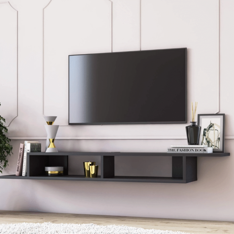 Meuble TV OSCARO suspendu flottant Noir à deux compartiments|Prix cassé|Decora Home