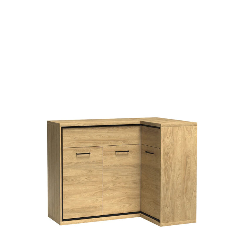 Grande Commode d'Angle en Hickory Naturel avec Accessoires Noirs et Éclairage LED|Destockage Express|Decora Home