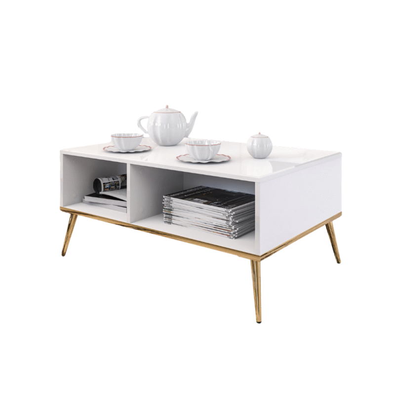 Table Basse Moderne en Bois Laqué Brillant avec pieds dorés|Offre Spéciale|Decora Home