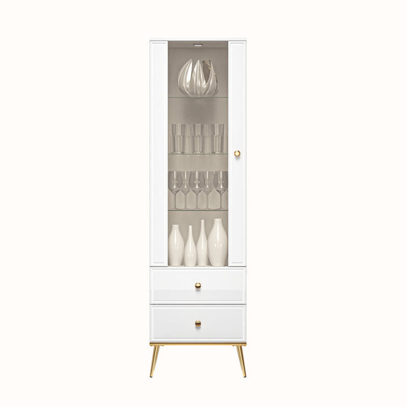 Vitrine Blanc Brillant avec Verre Trempé et Tiroir à Extension Complète|Offre Spéciale|Decora Home