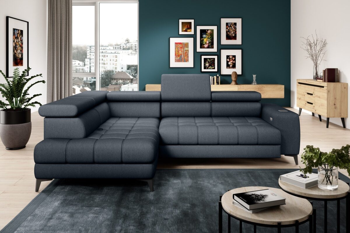 Canapé d’angle avec réglage électrique de l’assise, conteneur de rangement et chargeur à induction intégré|Destockage Express|Decora Home