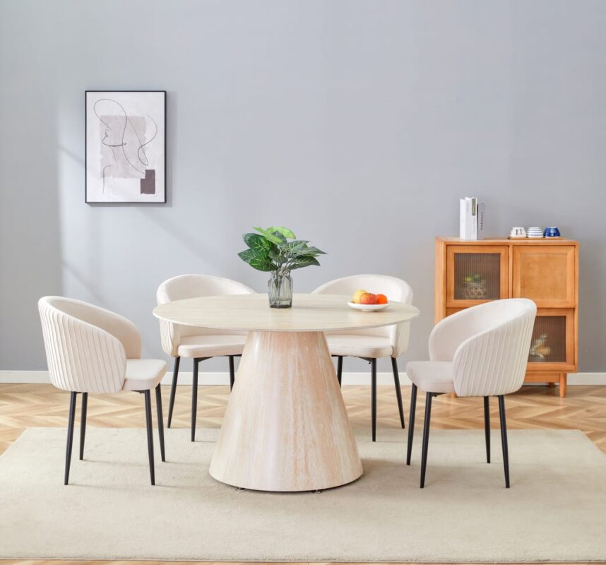 Table repas  – Élégance naturelle et design contemporain – Céramique effet travertin – 120 cm|Offre Spéciale|Decora Home