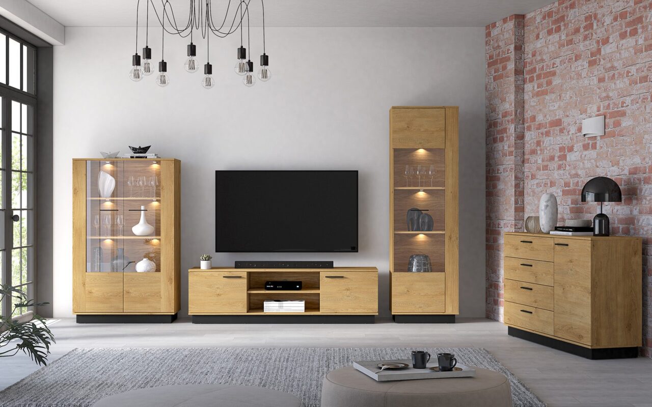 Ensemble Salon – Collection MORENO - 4 Pieces - Meubles Modernes en Chêne avec Base Noire|Offre Spéciale|Decora Home