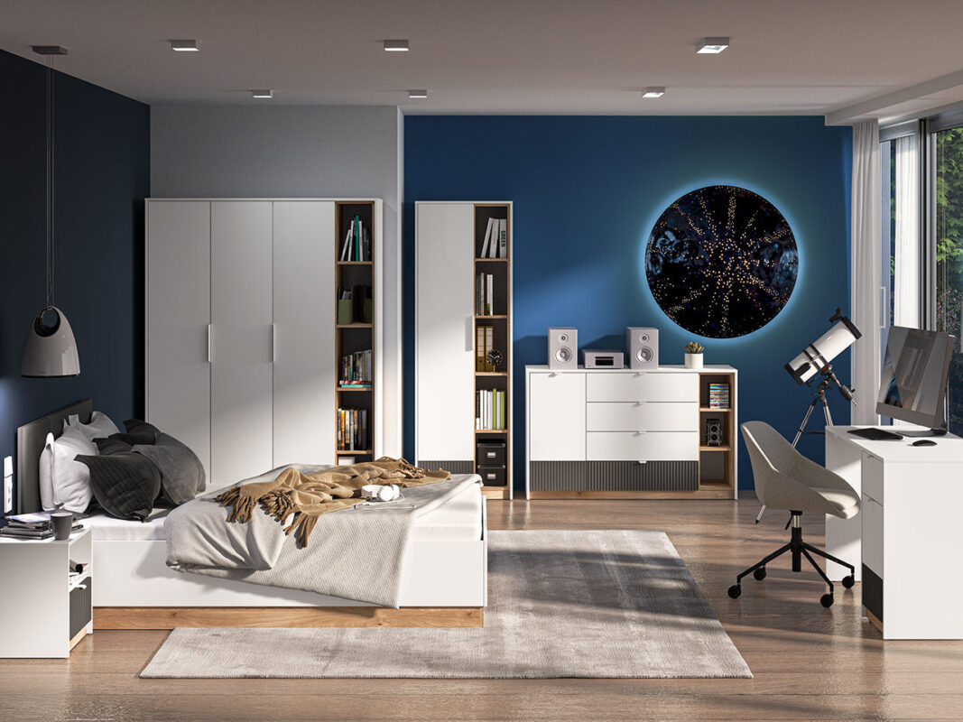 Ensemble Chambre à Coucher TORIO – 6 pièces - Blanc, Graphite Mat & Chêne Castello|Offre Spéciale|Decora Home