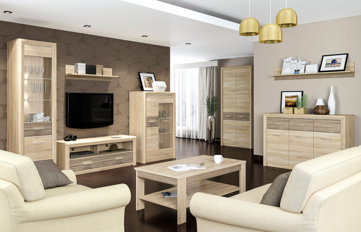 Ensemble Salon -  Collection CASTIN - 7 Pieces -Sonoma Light & MDF Sonoma Truffe|Offre Spéciale|Decora Home