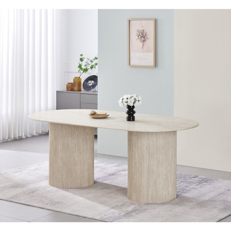 Table à manger ovale avec plateau en marbre artificiel, piétement en MDF|Prix cassé|Decora Home