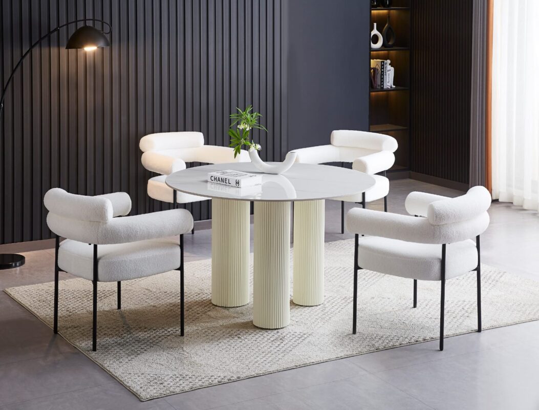 Table Repas  Pieds Beige ou noir  avec Plateau Céramique Effet Marbre|Offre Spéciale|Decora Home