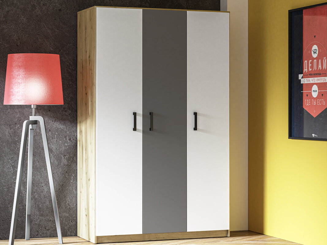 Armoire en Chêne Artisan et MDF Blanc + Anthracite avec Bordure ABS|Dernières pièces|Decora Home