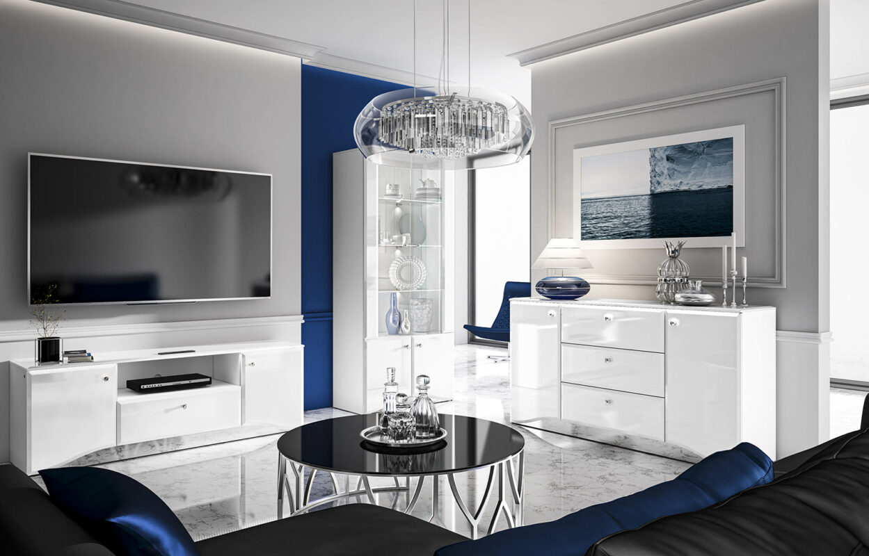 Ensemble Salon Complet – Ensemble Glamis, 3 pièces - blanc brillant / miroir chromé|Offre Spéciale|Decora Home