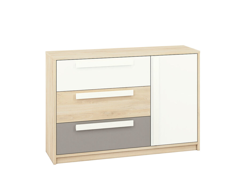 Buffet moderne en Hêtre Fjord et Blanc avec tiroirs renforcés - Design élégant et rangement optimisé|Offre Spéciale|Decora Home