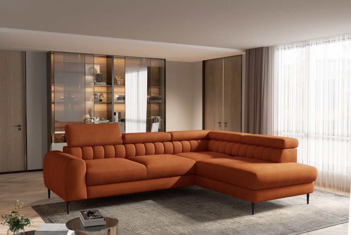 Canapé d’Angle  – Design Moderne, Système de Couchage DELFIN, Coffre de Rangement et Têtières Ajustables | Tissu Haut de Gamme|Offre Spéciale|Decora Home