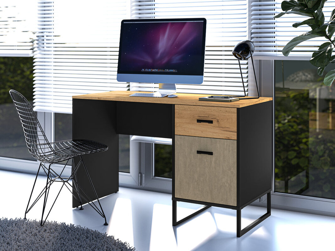 Bureau Design en Chêne Artisan Or et Noir – Plateau Résistant et Finitions Acier Premium – 120 cm|Offre Spéciale|Decora Home