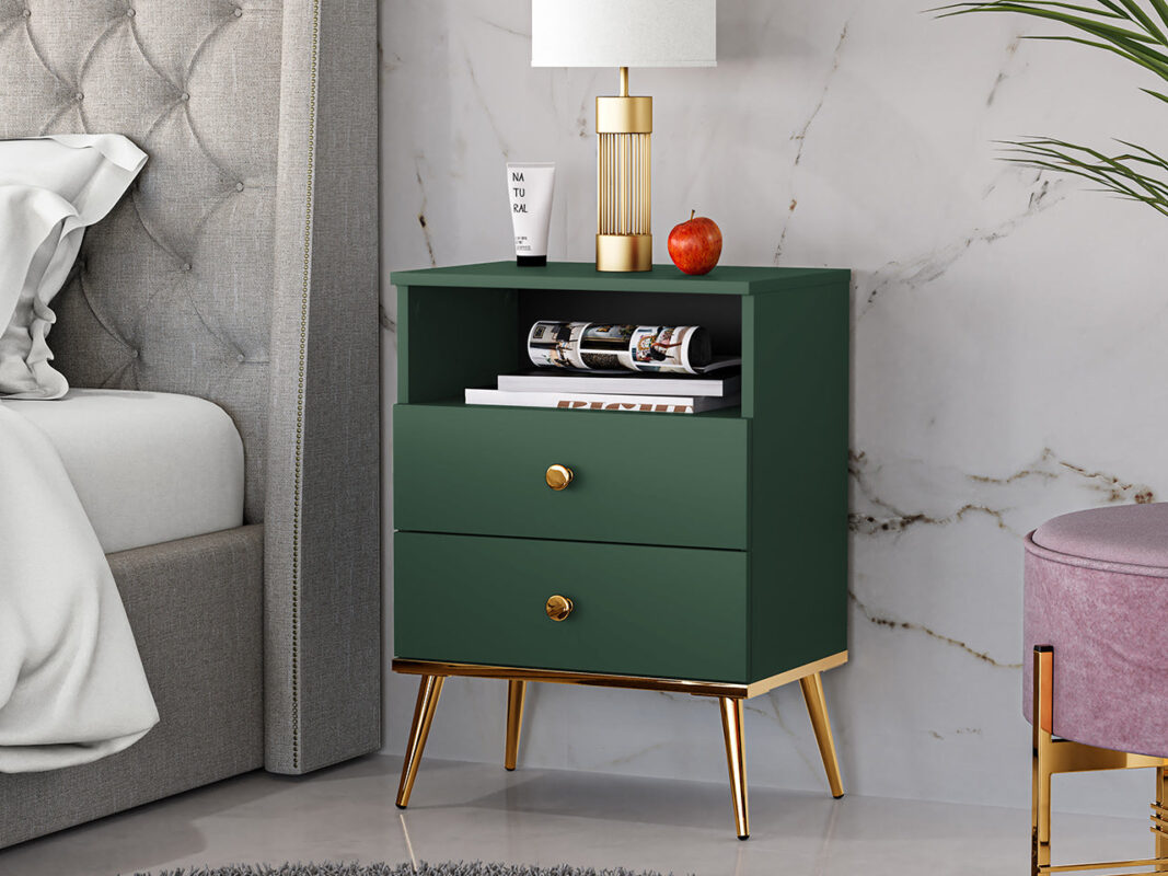 Table de Chevet Moderne en Labrador et Bleu Foncé avec Bordure ABS – Élégance et Durabilité pour Votre Chambre|Offre Limitée|Decora Home