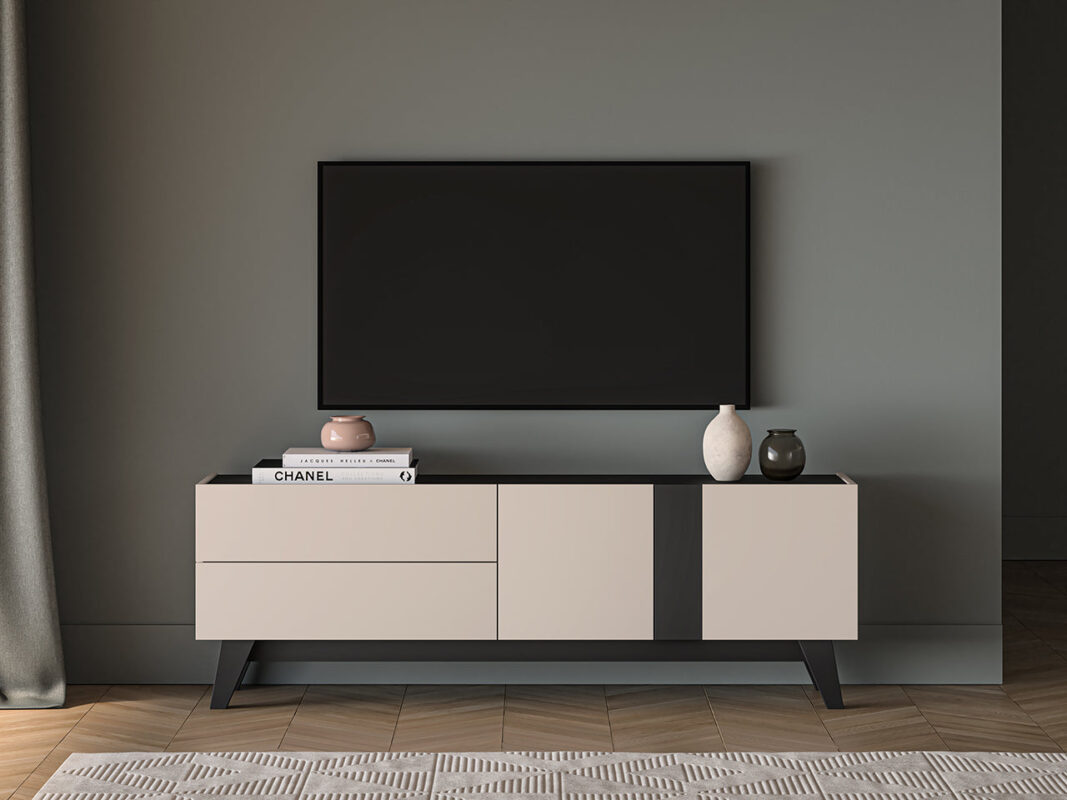 Meuble TV – Rangement Élégant avec Tiroirs à Extension Complète | Design Cachemire et Noir|Offre Limitée|Decora Home