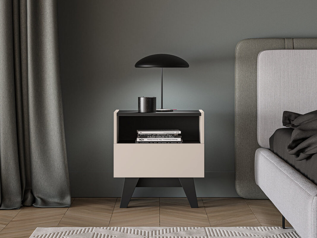 Table de Chevet – Design Élégant avec Tiroir Spacieux et Alcôve | Cachemire et Noir|Offre Limitée|Decora Home