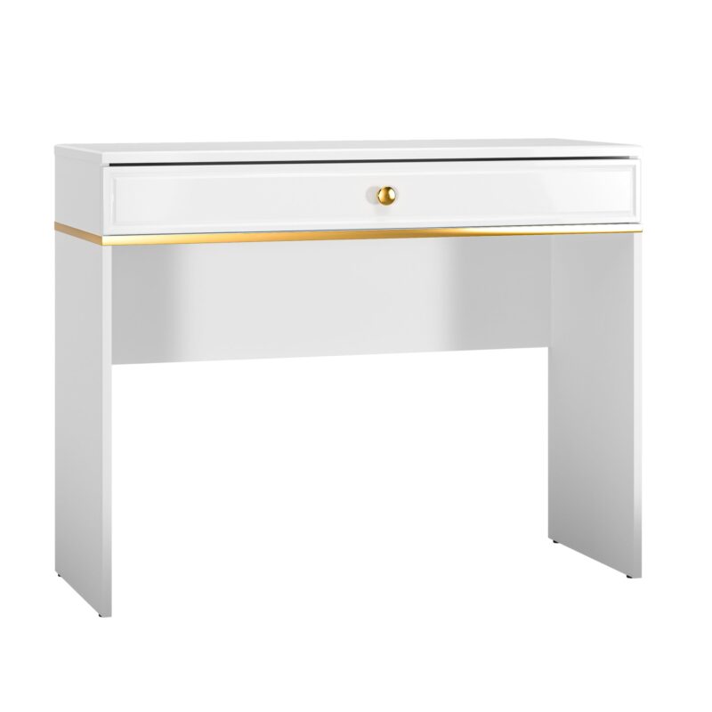 Table de Coiffeuse en Bois Laqué Brillant avec Pieds en Métal Doré|Offre Spéciale|Decora Home