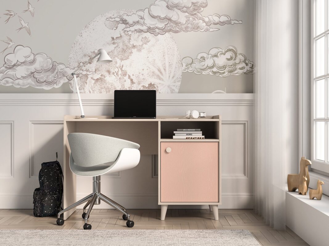 Bureau enfant Moderne avec Design Élégant en Rose Millénaire et Gris Palladium – Structure en Sable du Désert, Pratique et Stylé|Dernières pièces|Decora Home