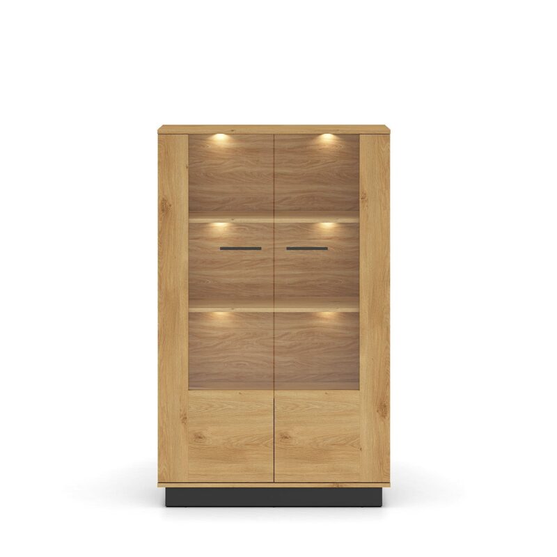 Vitrine  en Chêne Élégant avec Base Noire - Design Moderne et Sécurité Renforcée|Offre Limitée|Decora Home