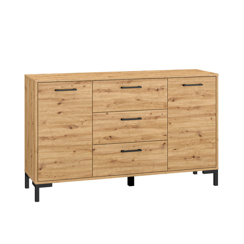 Buffet bas en chêne artisanal – 3 portes, style contemporain et finition robuste|Dernières pièces|Decora Home