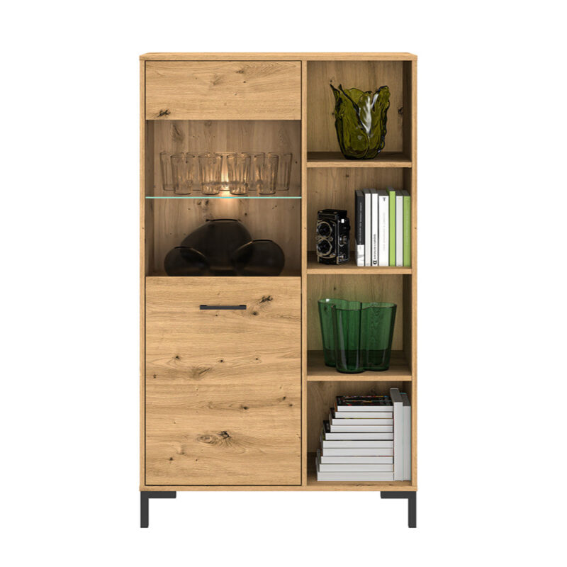 Vitrine murale en chêne artisanal avec éclairage LED en option – finition haut de gamme et verre trempé sécurisé|Dernières pièces|Decora Home