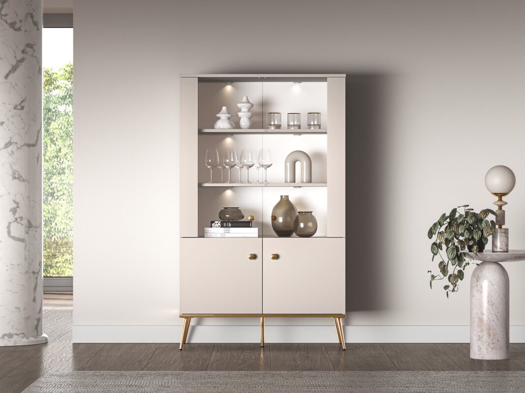 Vitrine  - Élégance en Cachemire avec Portes Vitrées Doubles et Pieds Dorés|Offre Limitée|Decora Home