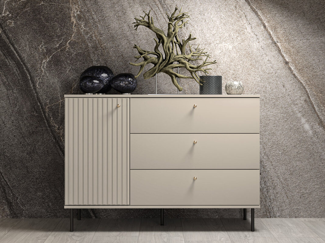 Commode en MDF Cachemire avec Tiroirs Profonds & Finitions en Or Brossé|Offre Limitée|Decora Home