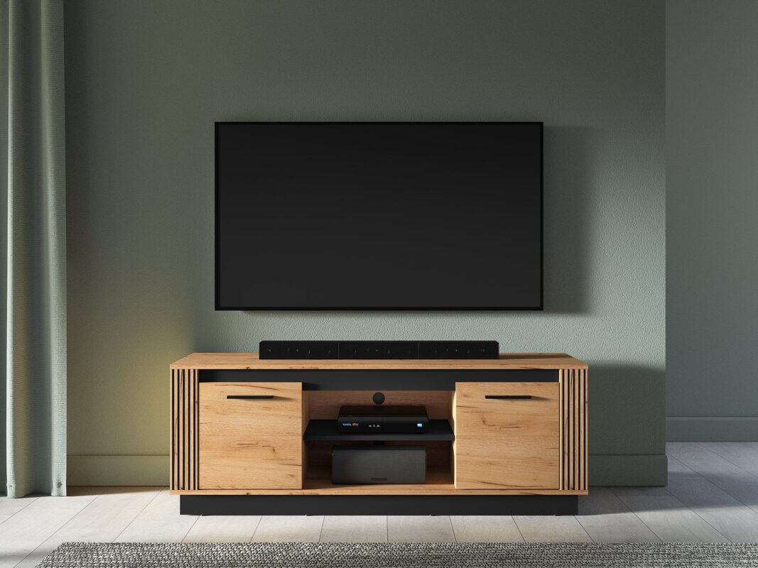 Meuble TV  Moderne Chêne Craft Or et Noir – Résistant aux Rayures et à l'Humidité|Offre Limitée|Decora Home