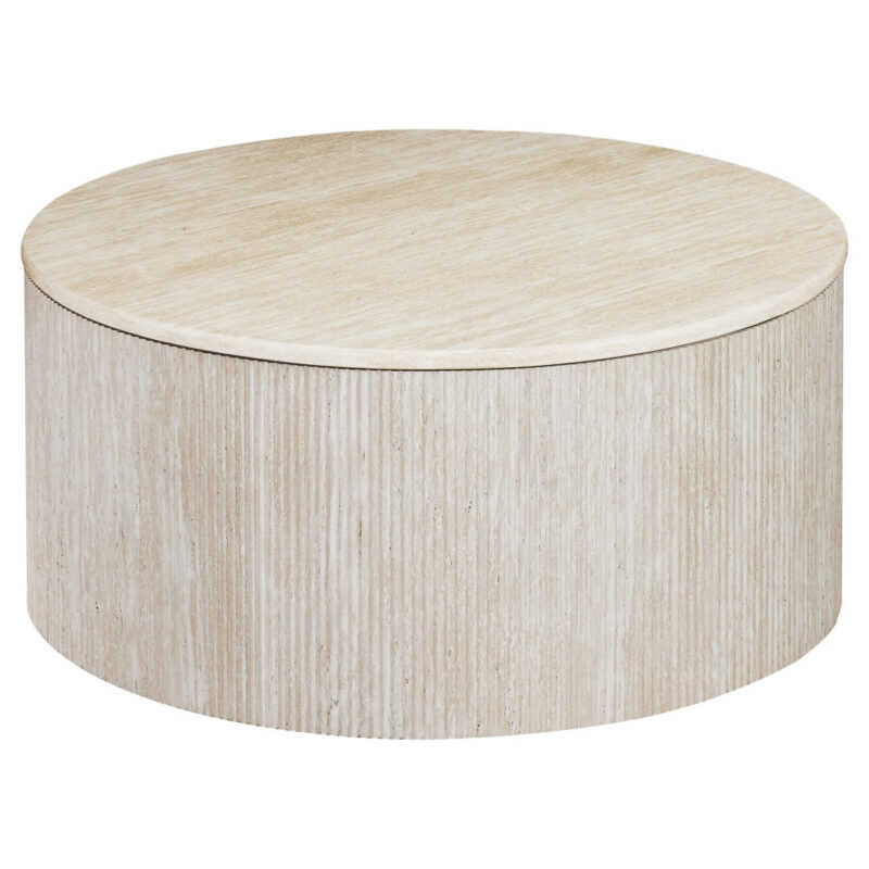 Table basse avec plateau en Céramique travertin beige et piétement en MDF|Prix cassé|Decora Home