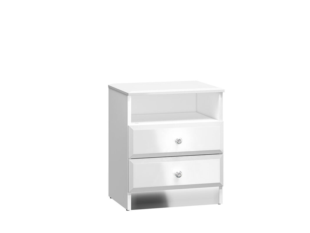 Table de Chevet  – Élégance Moderne en Blanc Brillant avec Bordure ABS Durable|Offre Limitée|Decora Home