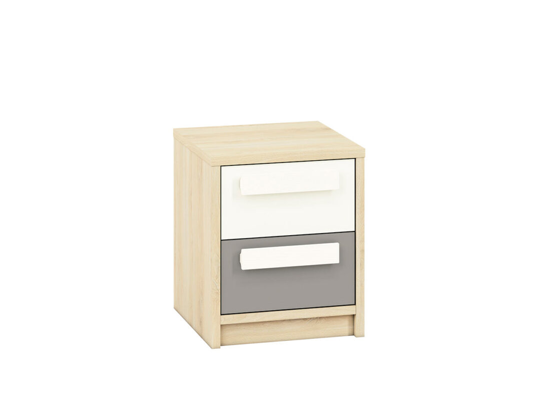 Table de chevet moderne Hêtre Fjord + Blanc avec tiroir, finition haute qualité, bordure ABS|Offre Spéciale|Decora Home
