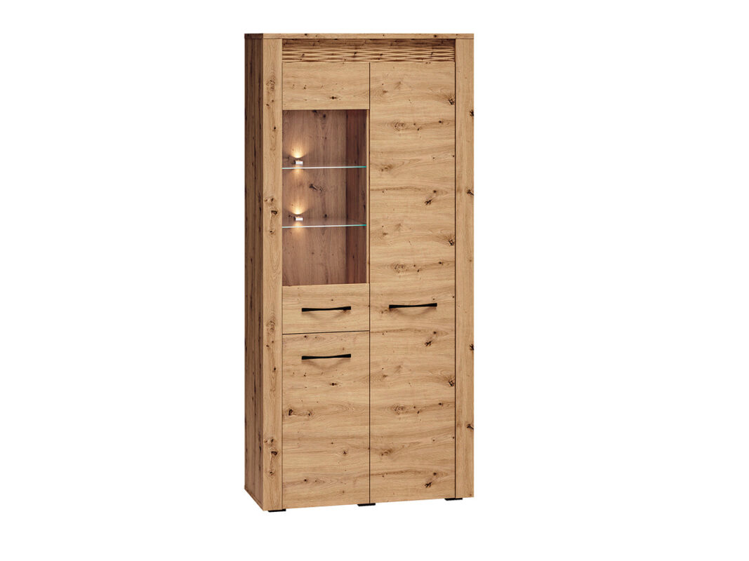 Vitrine en Chêne artisanal + MDF rainuré Chêne artisanal  avec Éclairage Optionnel|Offre Limitée|Decora Home